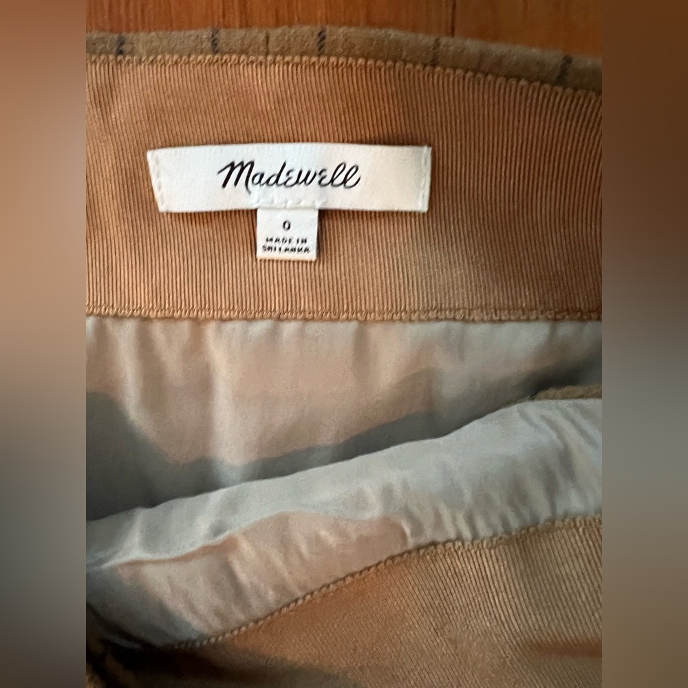 NWOT Madewell Elegant Tan Wool Pinstripe Side Button MIDI Skirt - 0 - Picture 2 of 4